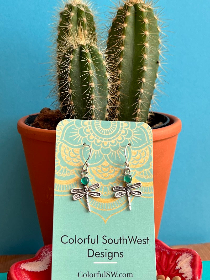 Emerald dragonfly sterling earrings