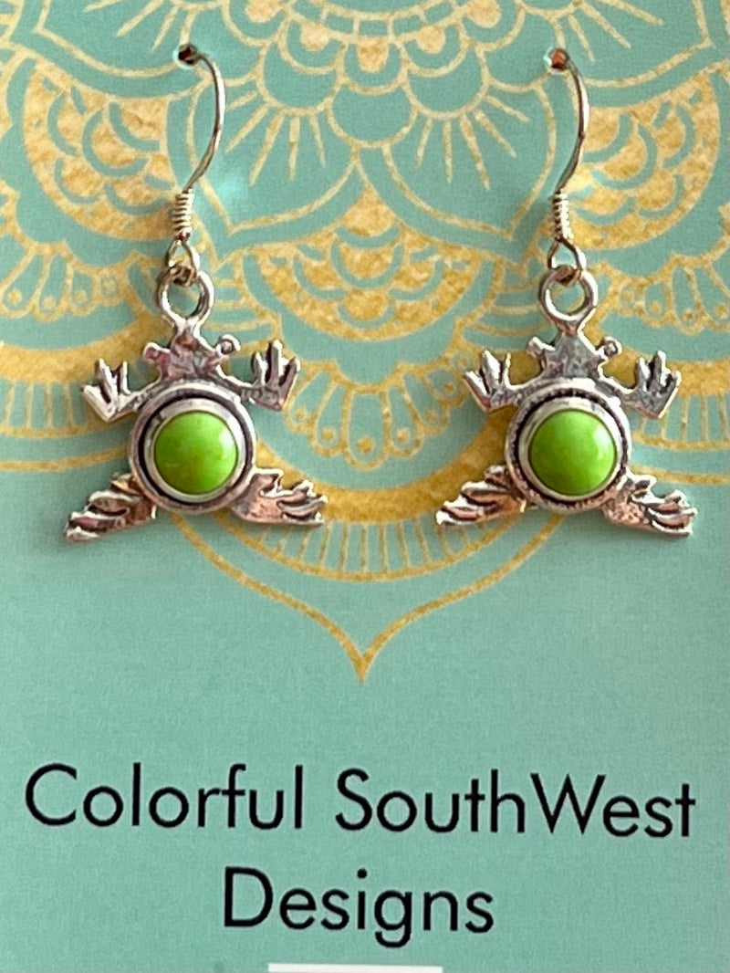 Gaspeite frog earrings sterling