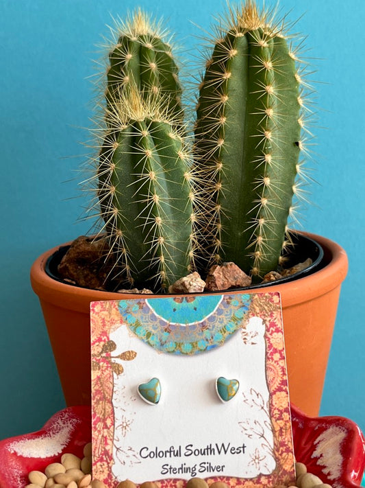 Turquoise simple heart post earrings small