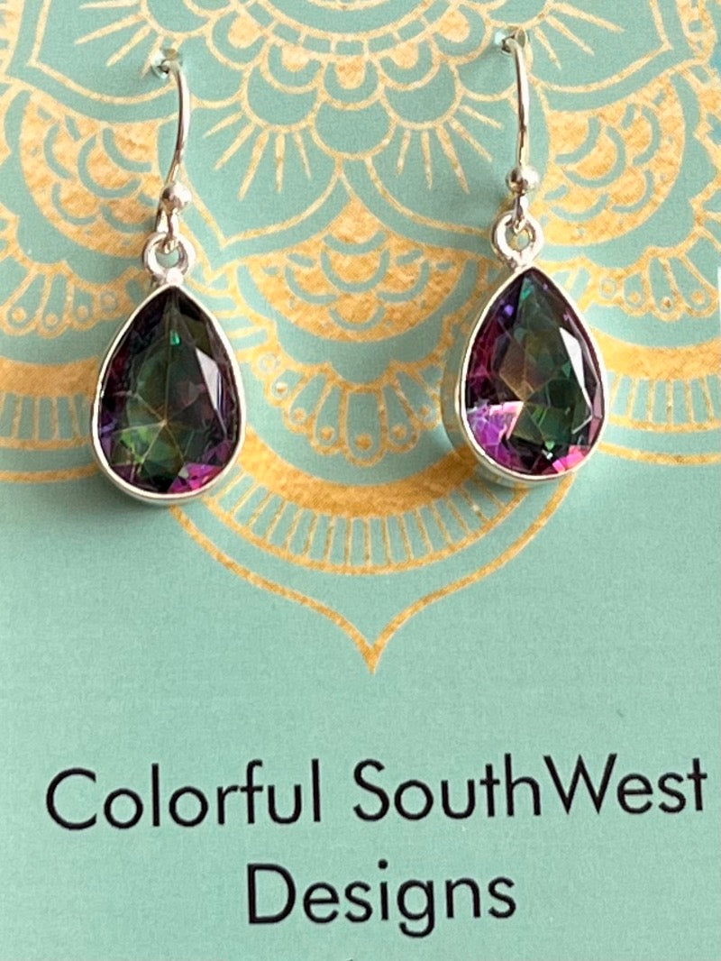 Teardrop mystic topaz sterling dangle earring