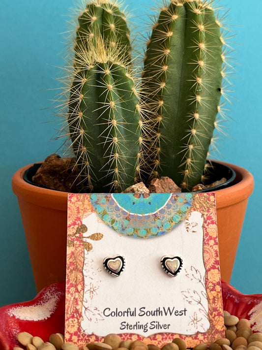 Lab Opal heart earrings sterling studs