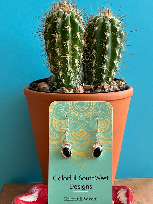 Onyx sterling silver quail earrings