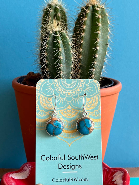 Round Turquoise with Copper in Sterling earrings