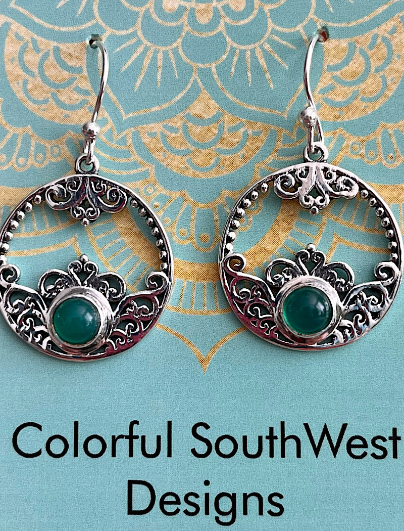 Green onyx earrings sterling