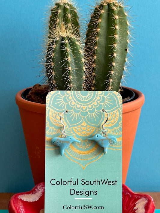 Hummingbird earrings made out of turquoise