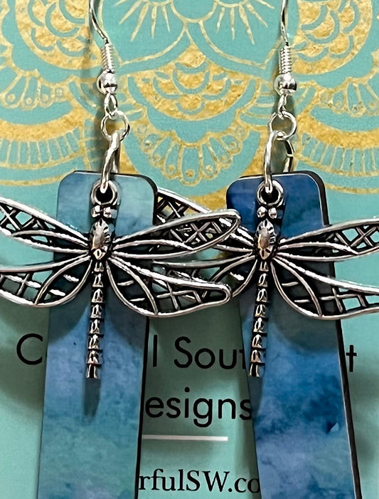 Long dragonfly earrings blue