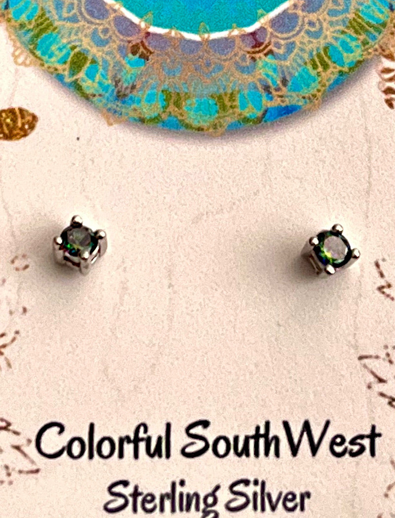 Tiny mystic topaz stud sterling earrings