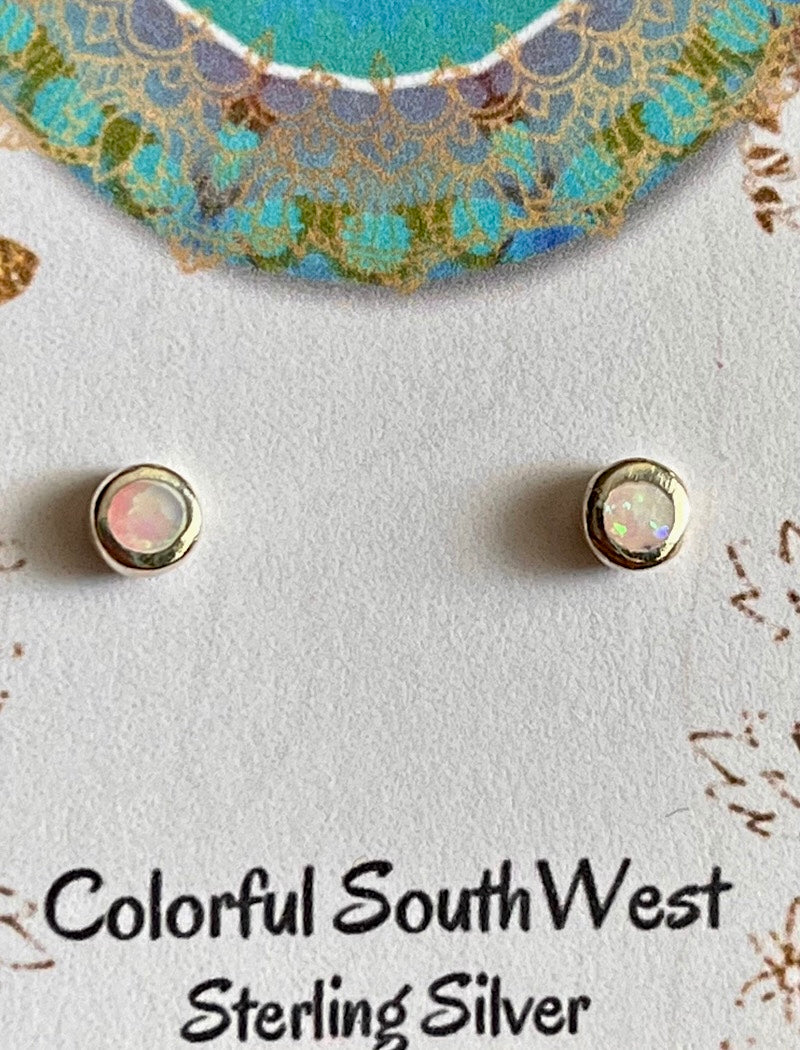 Smaller Opal Stud Sterling Earrings