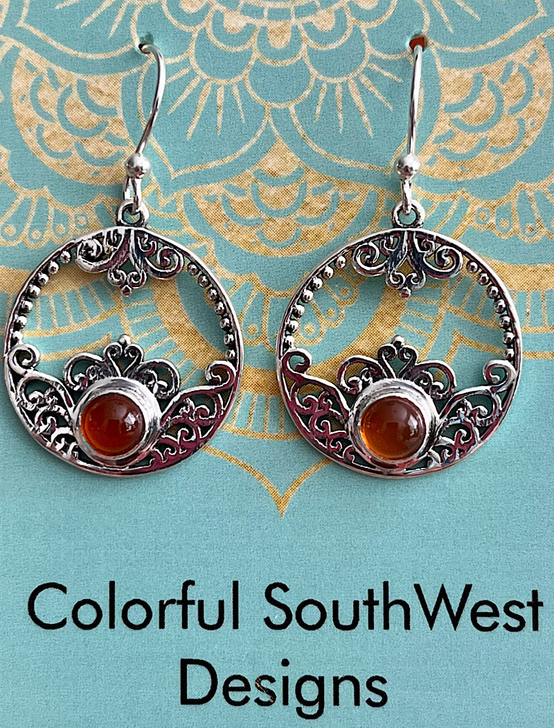 Amber Round sterling earrings