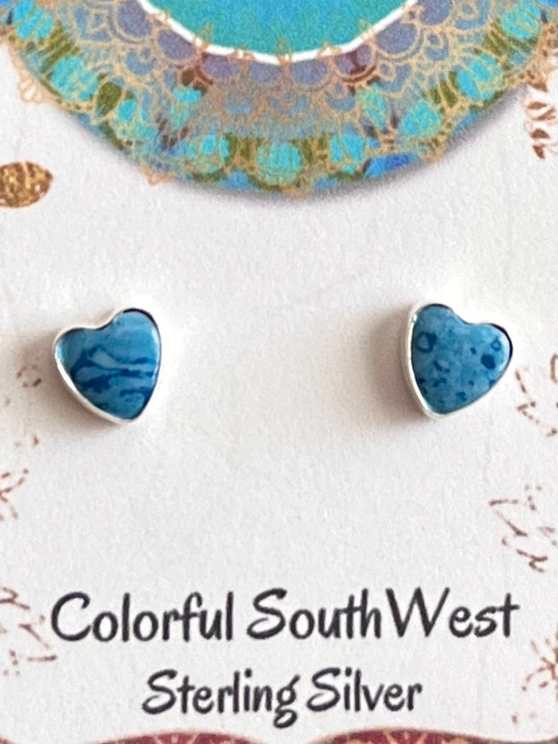 Denim Lapis Stud heart Earrings