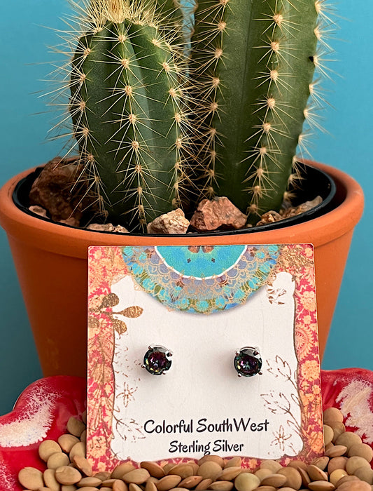 Medium mystic topaz sterling stud earrings