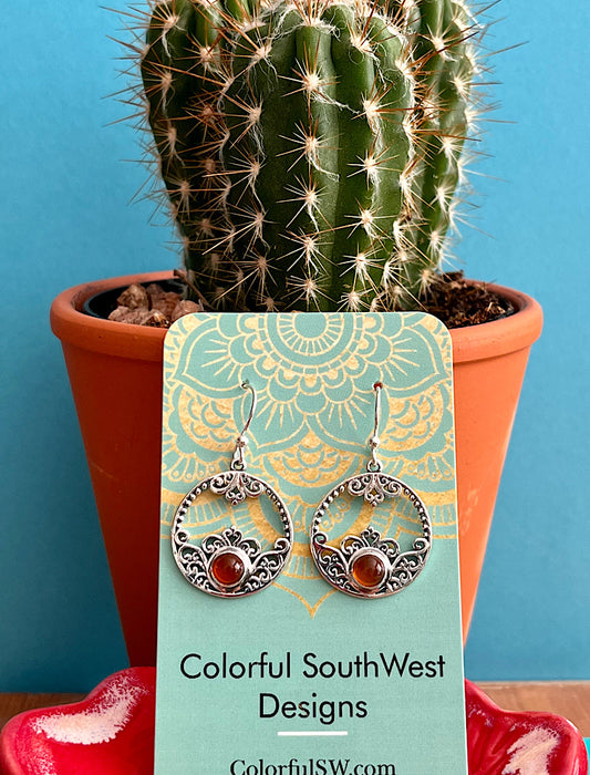 Round Amber Sterling Earrings