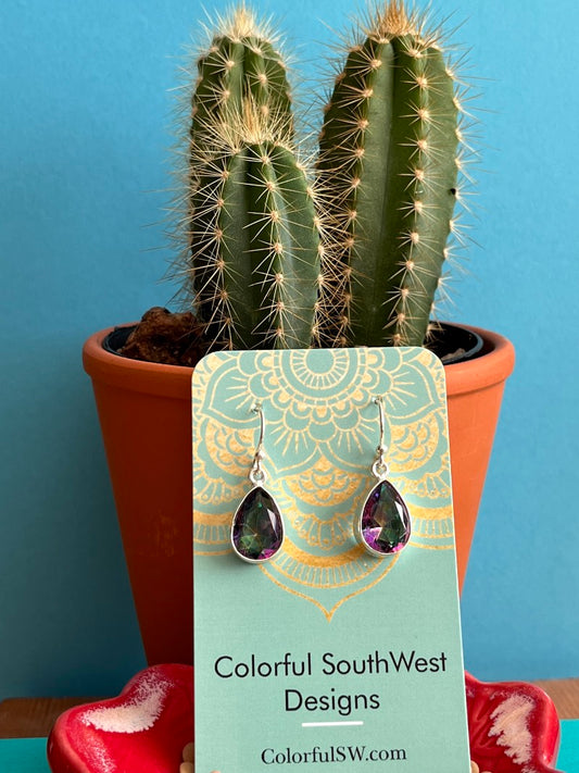 Large teardrop Mystic Topaz sterling earrings