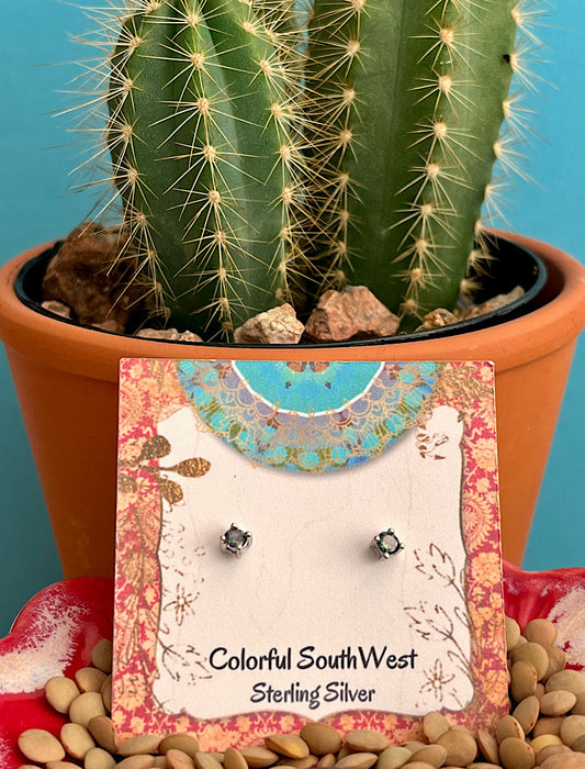 Tiny mystic topaz studs sterling silver