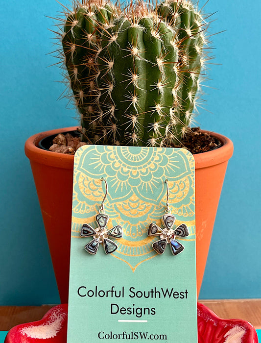 Flower Shell Sterling Dangle Earrings