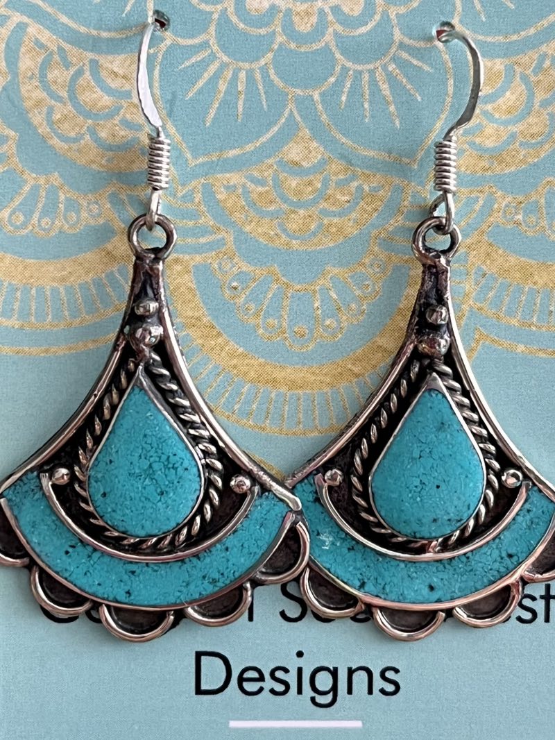 Long earrings with turquoise, nickel free