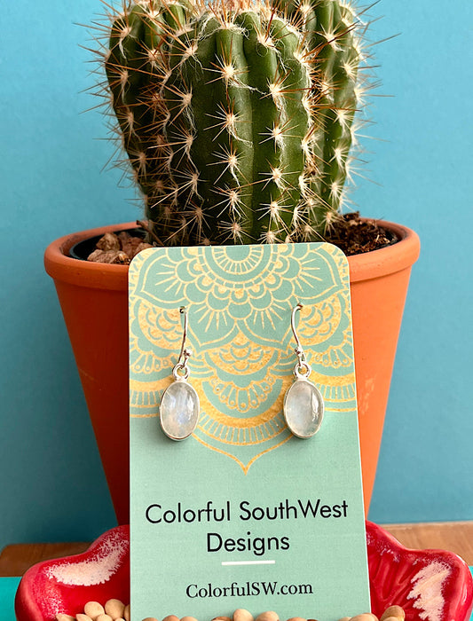 Simple Rainbow Moonstone Sterling Dangles