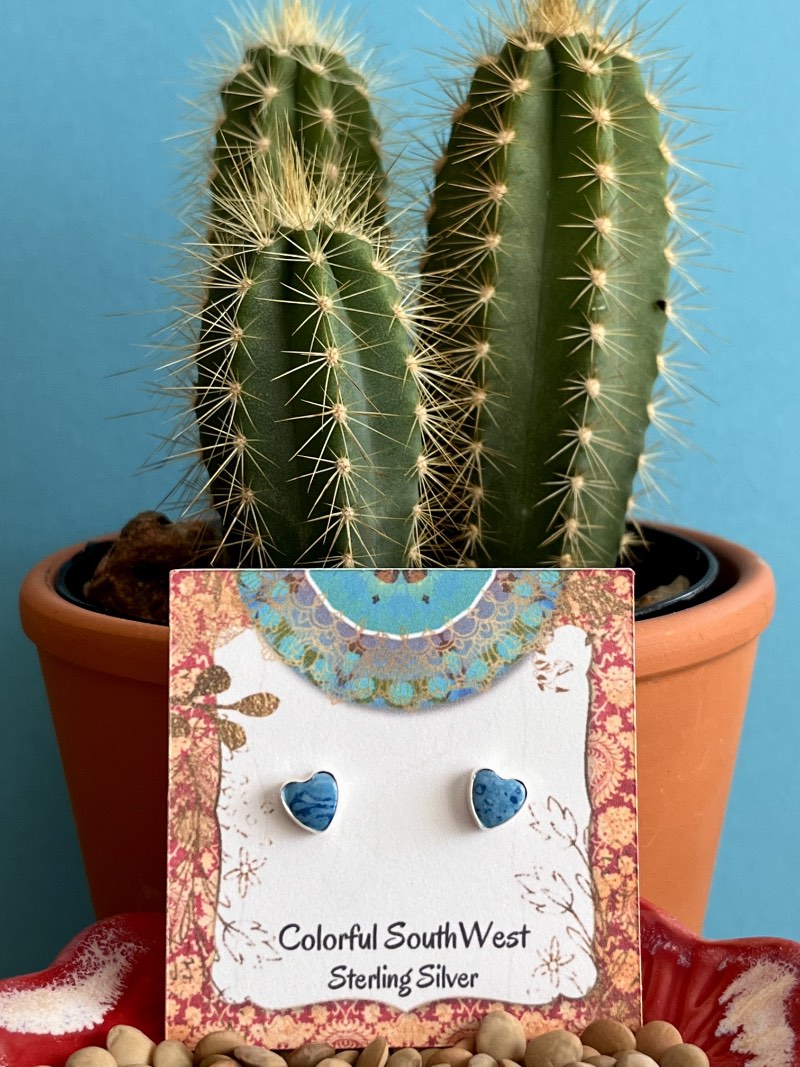 Denim lapis Heart post earrings