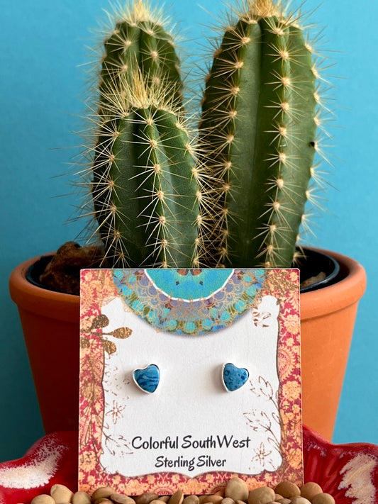 Denim lapis Heart post earrings