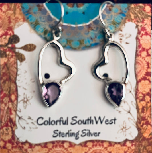 Slung Heart Sterling Earrings with Amethyst