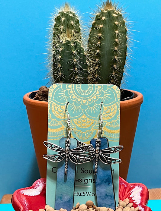 Long dragonfly earrings blue