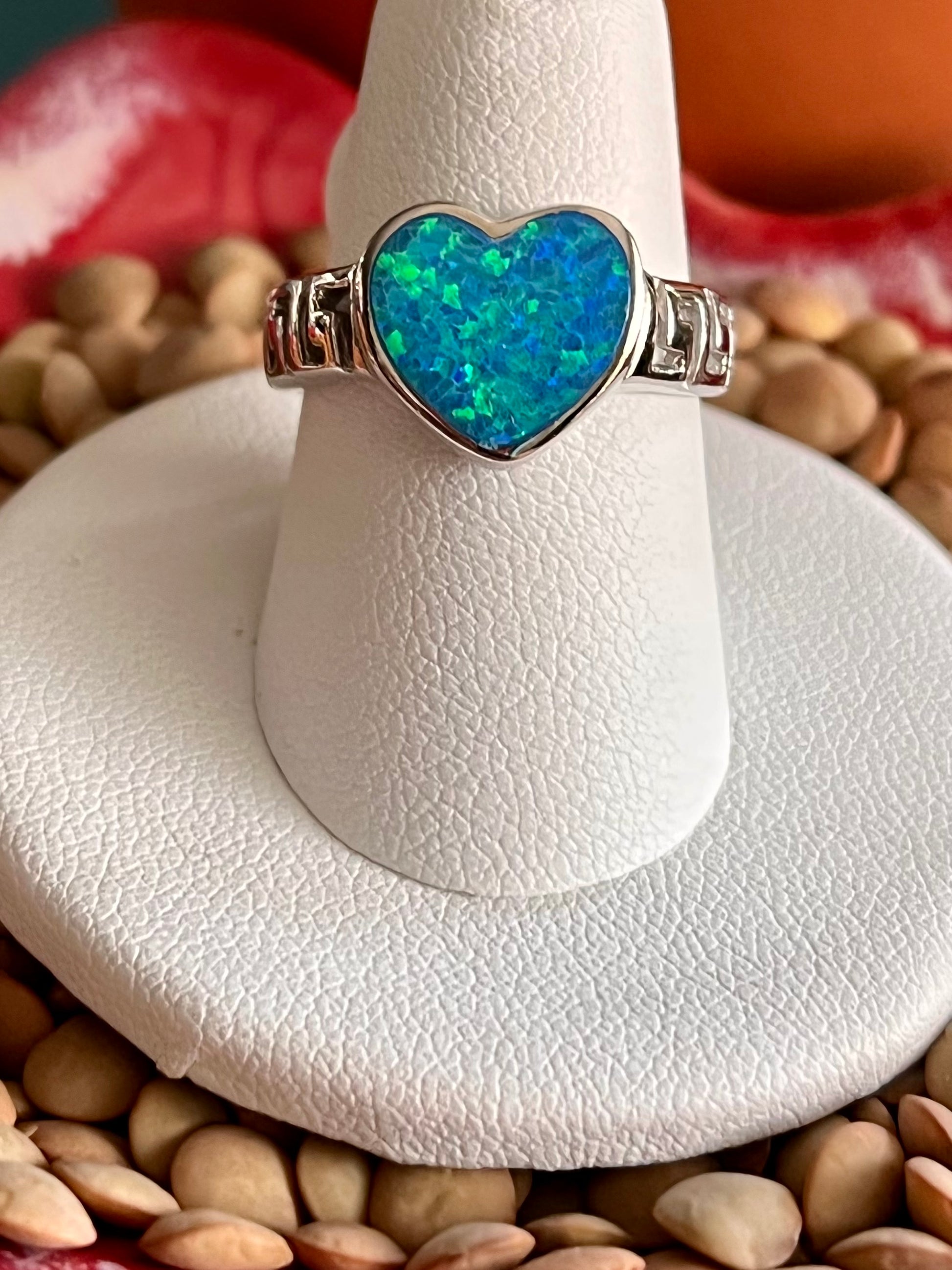 Lad Opal heart sterling ring