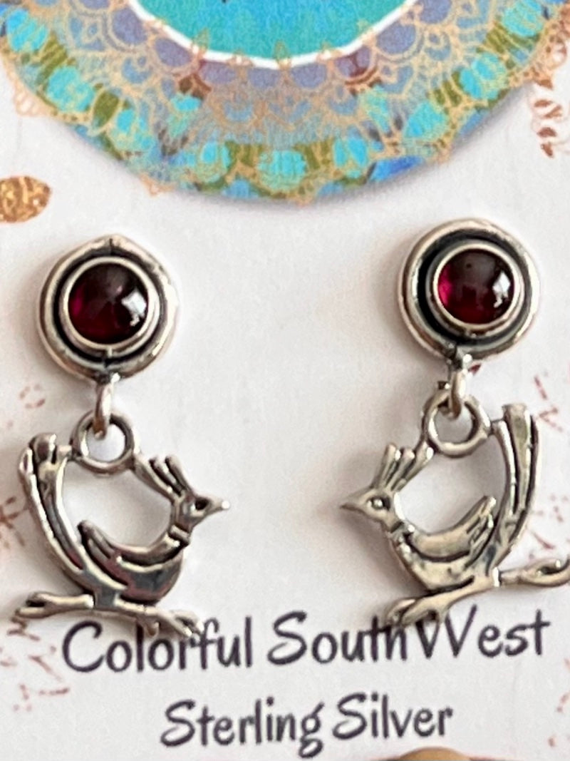 Sterling & Garnet Roadrunner earrings