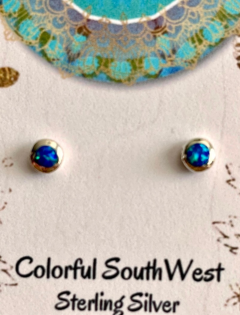 Smaller Opal Stud Sterling Earrings
