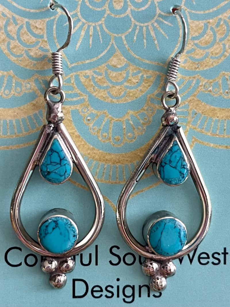 Turquoise long antiqued earrings