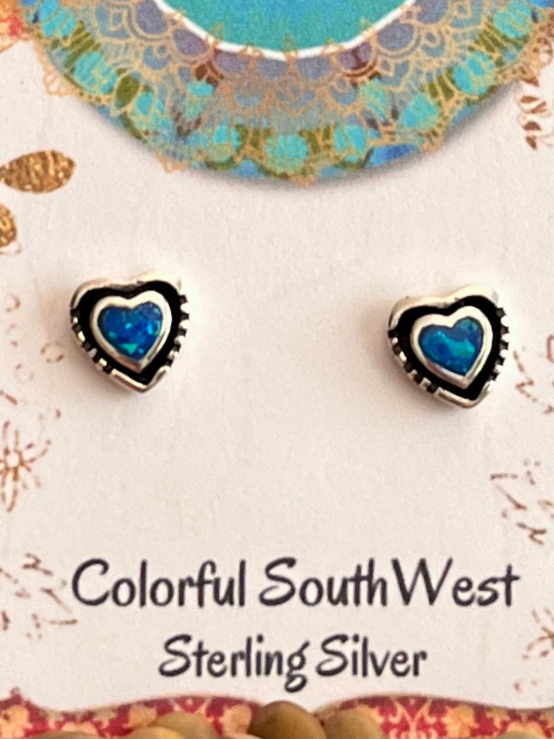 Fire blue Lab Opal heart studs