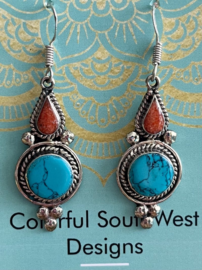 Turquoise & Coral earrings long