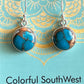 Round copper turquoise in Sterling silver earrings 