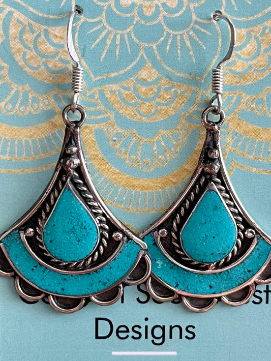 Long earrings with turquoise, nickel free