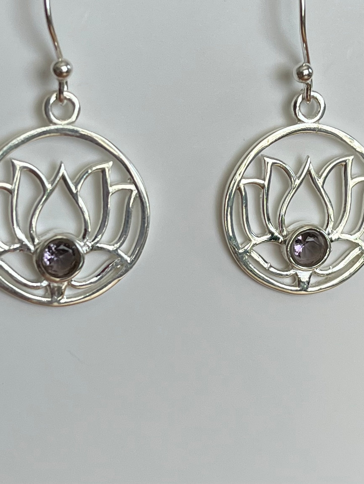 Lotus Amethyst Sterling Earrings