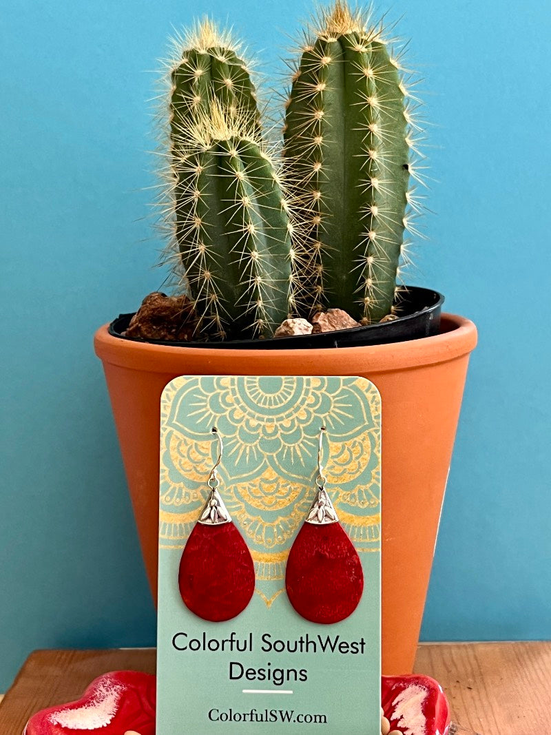 Coral sterling earrings teardrop