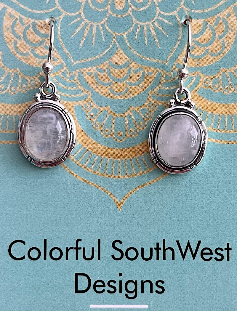 Rainbow Moonstone Earrings Sterling
