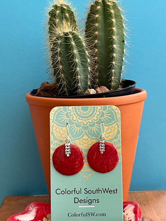 Round coral sterling earrings