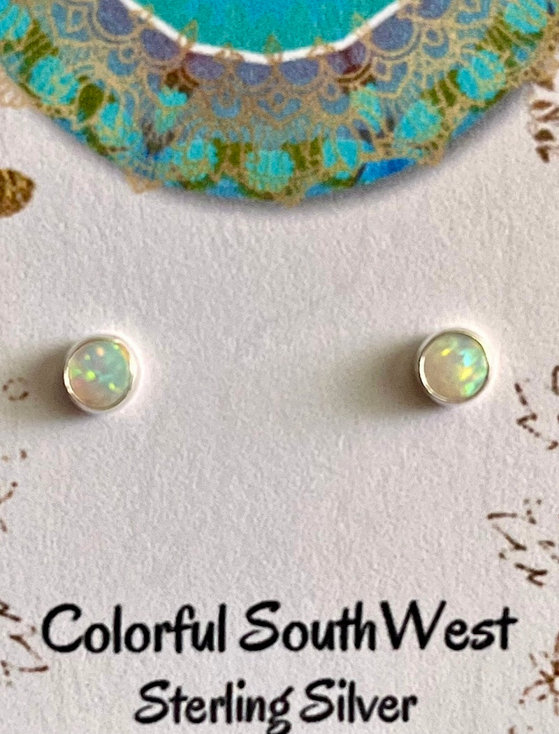 Smaller Opal Stud Sterling Earrings