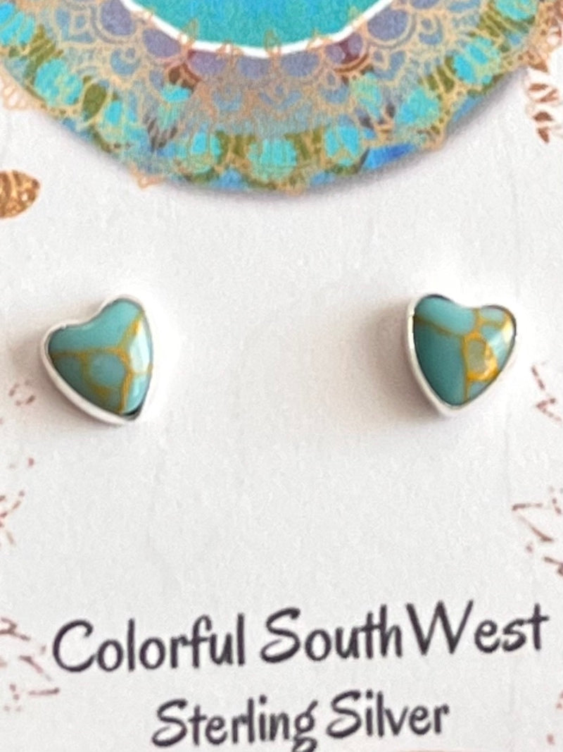 Simple plain turquoise heart sterling studs