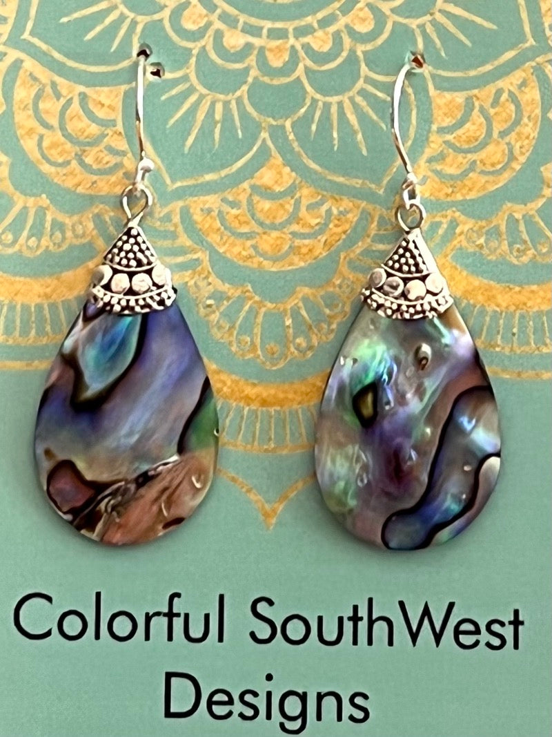 Teardrop abalone shell sterling silver earrings 