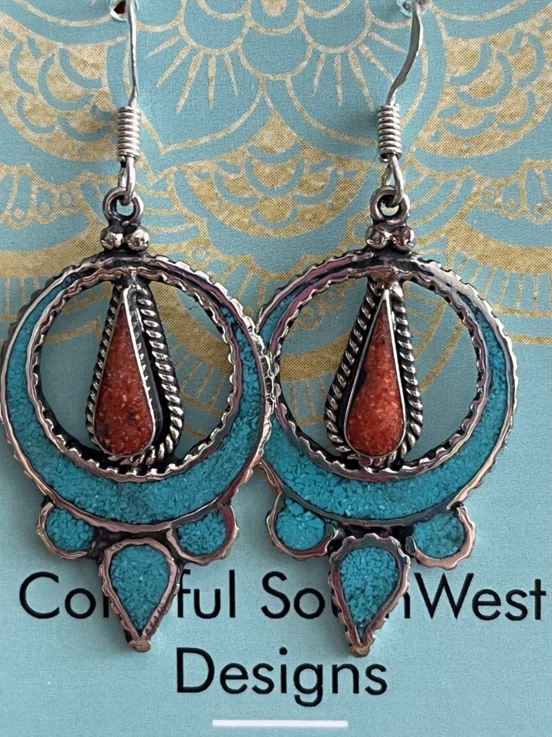 Coral & turquoise earrings round