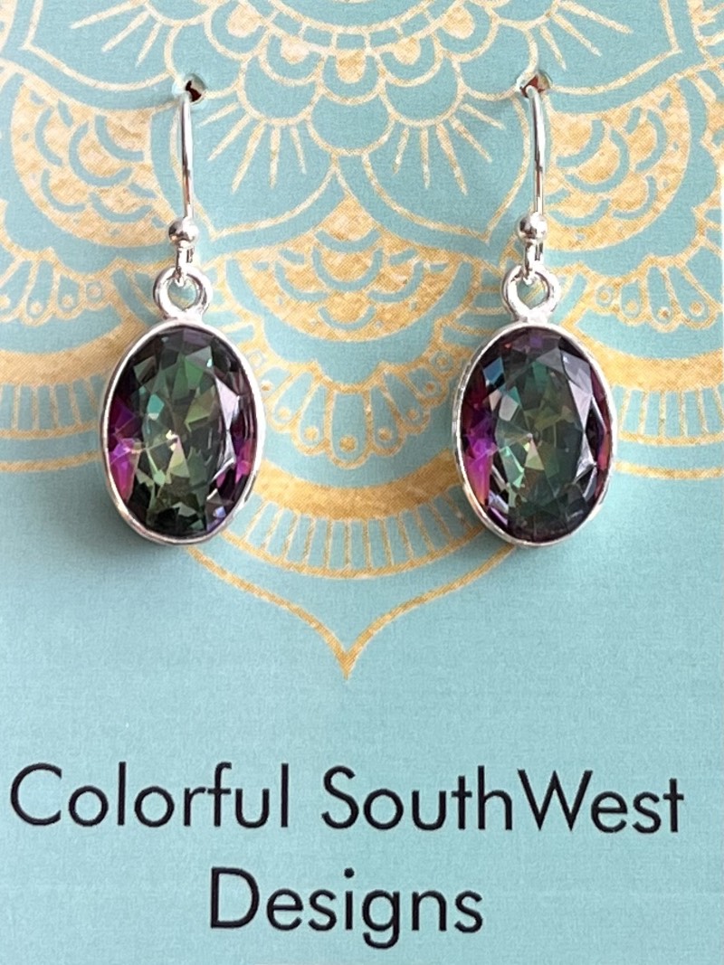 Large oval Mystic Topaz earrings dangle