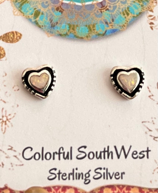Opal heart stud sterling earrings