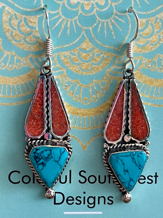 Coral & turquoise earrings long