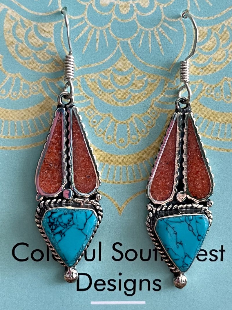 Coral & turquoise earrings long